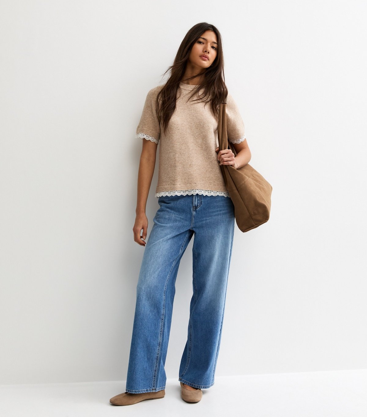 New Look Women's Oatmeal Lace Trim Knitted T-Shirt New Look - 3