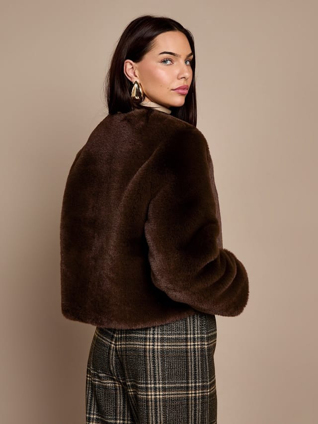 GWD by GEORGE W. DAVIES GWD by GEORGE W. DAVIES Women's GWD Reece Faux Fur Chocolate Brown Jacket in Charcoal - 2