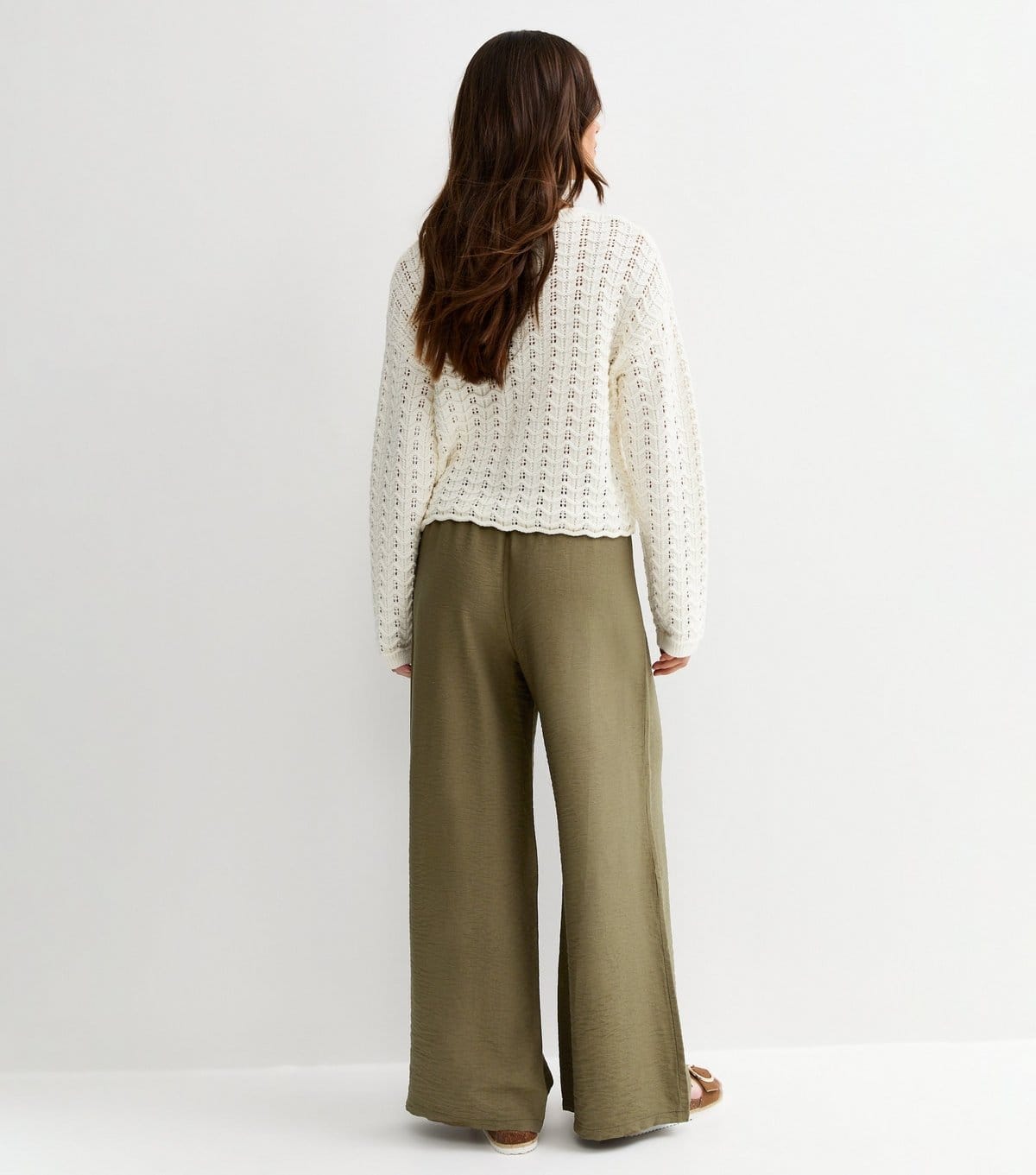 New Look Women's Petite Khaki Drawstring Waist Wide Leg Trousers New Look - 4