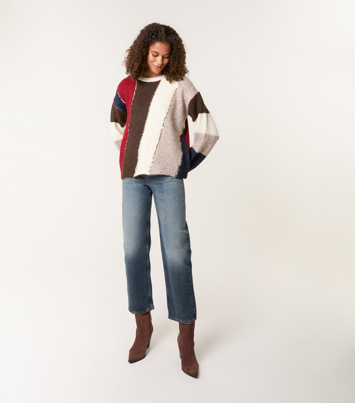 Blue Vanilla Women's Dark Brown Stripe Sequin Trim Jumper Blue Vanilla New Look - 2