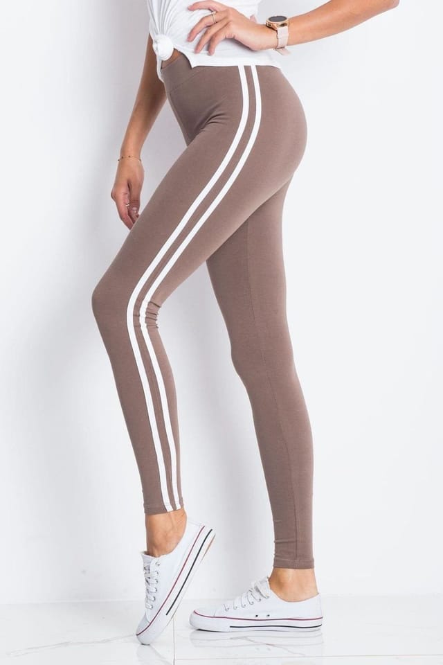 Love Lace Love Lace Women's High Waisted Sports Leggings With Double Stripe in Beige - 2