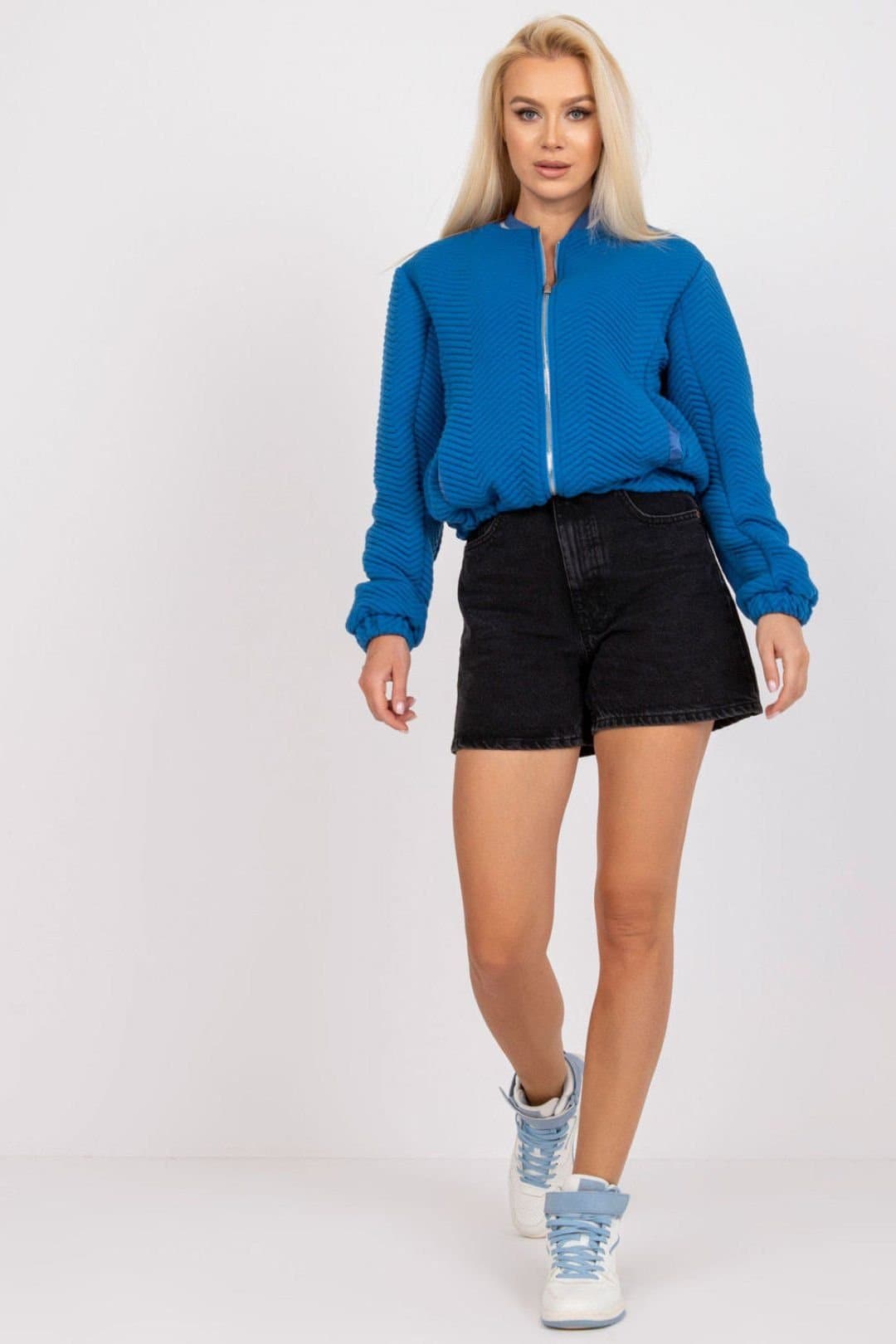 Love Lace Love Lace Women's Lined Polyester Jacket with Pockets & Elastic Hem in Blue