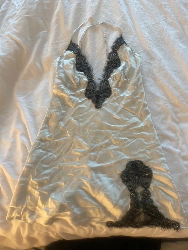 Silk Grey & Black Lace-Detailed Silk Dress