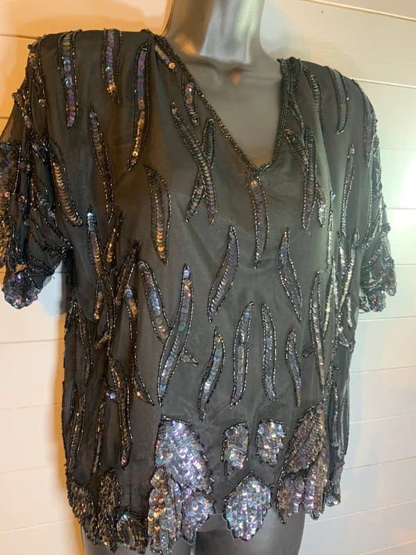 Razzle dazzle Vintage Silk Sequin Beaded Top