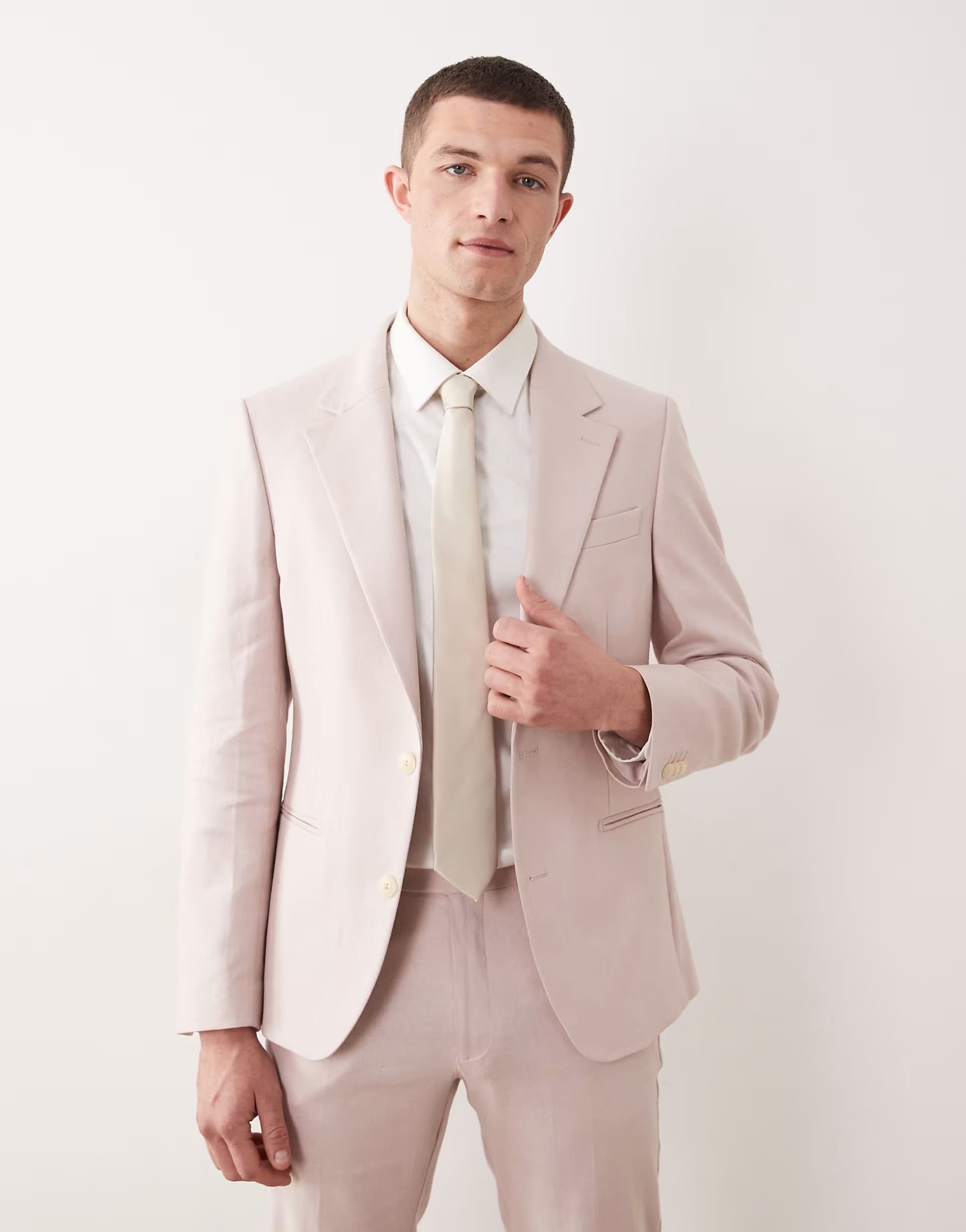 ASOS Skinny linen rich suit jacket in light pink
