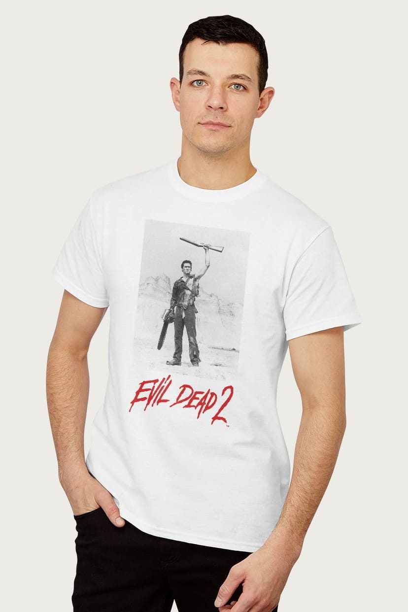 Evil Dead Evil Dead Men's Ash Red Text Logo T-Shirt in White - 1