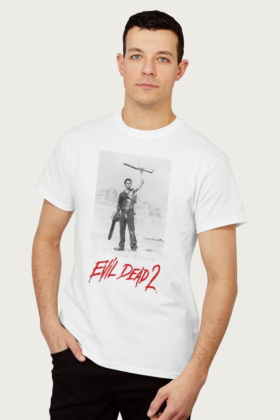 Evil Dead Evil Dead Men's Ash Red Text Logo T-Shirt in White - 1