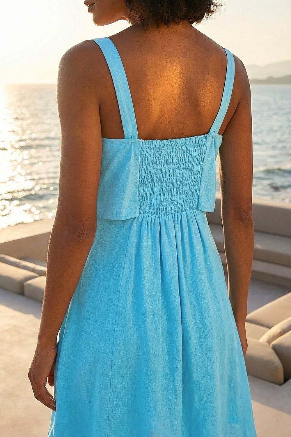 Dusk Dusk Women's Fold Over Linen Blend Dress in Blue - 4