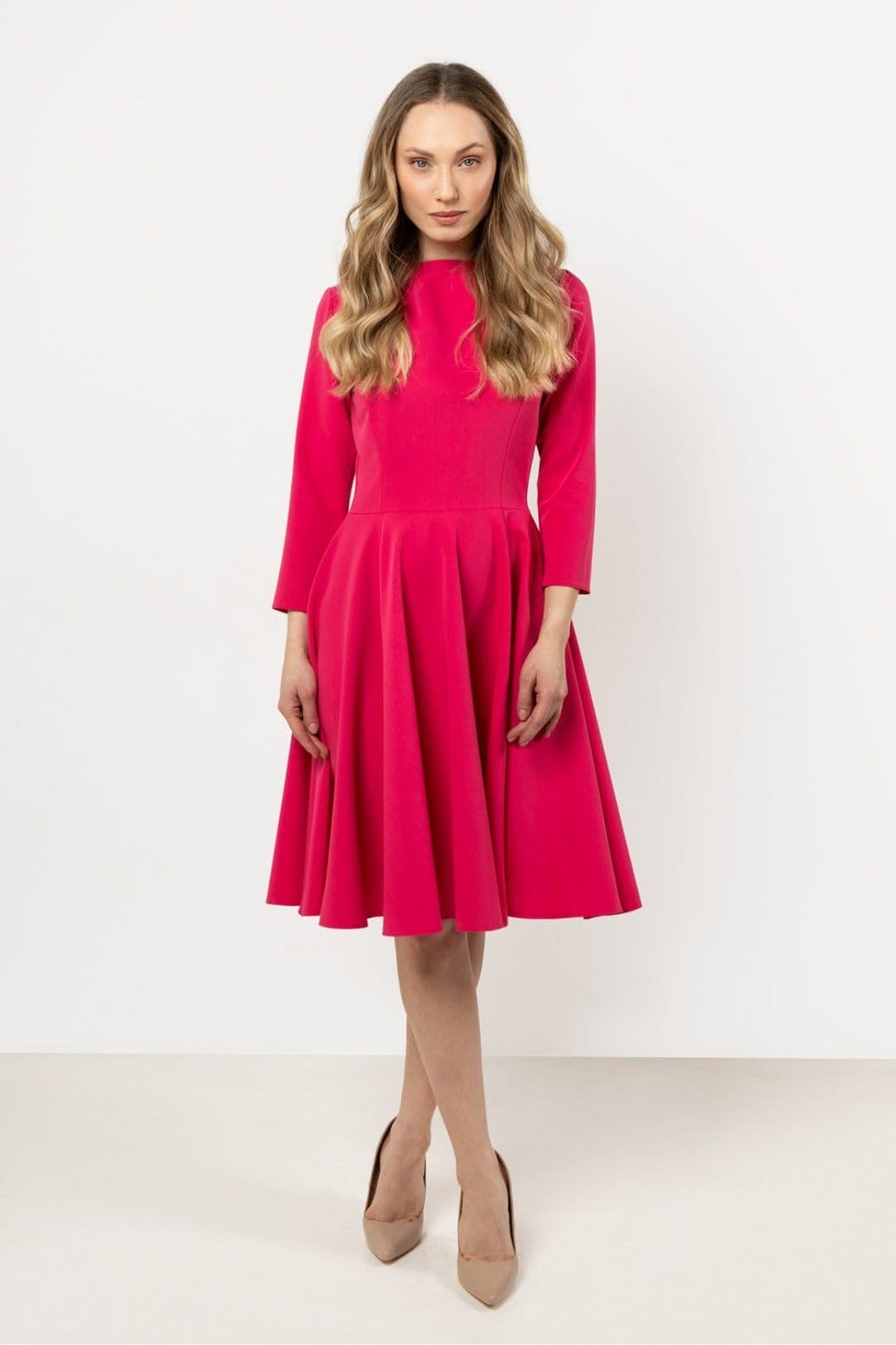 Love Lace Pink Boat Neck Flared Day Dress