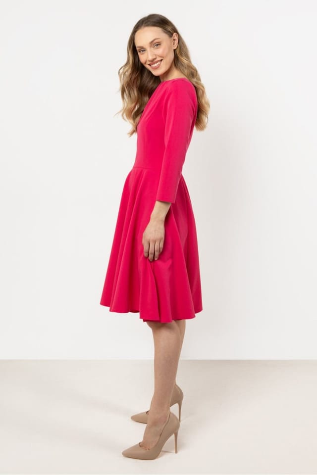 Love Lace Love Lace Women's Elegance Boat Neck Flared Day Dress in Pink - 2