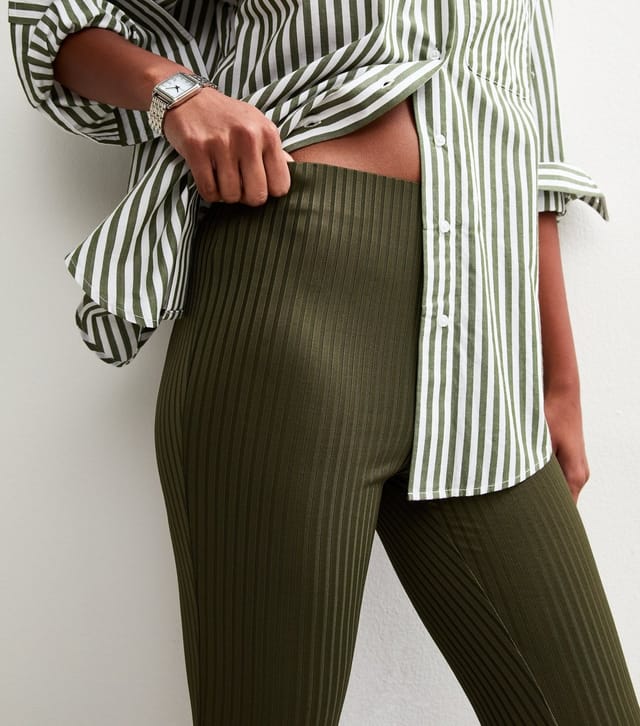 New Look Women's Khaki Ribbed Jersey Flared Trousers New Look - 2
