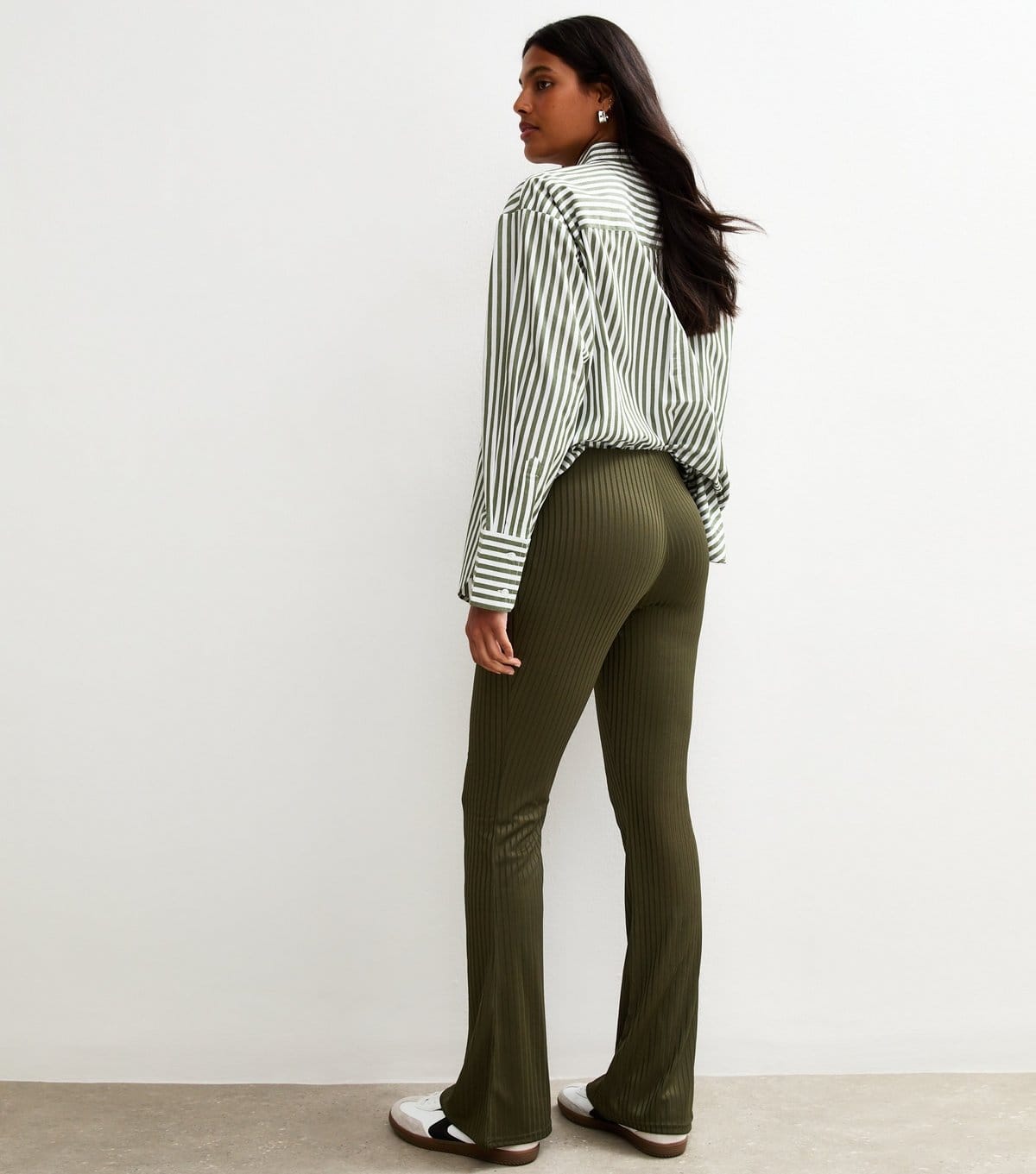New Look Women's Khaki Ribbed Jersey Flared Trousers New Look - 4