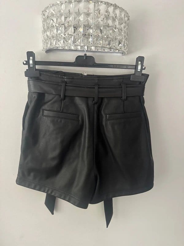 New Look Black Leather High-Waist Shorts
