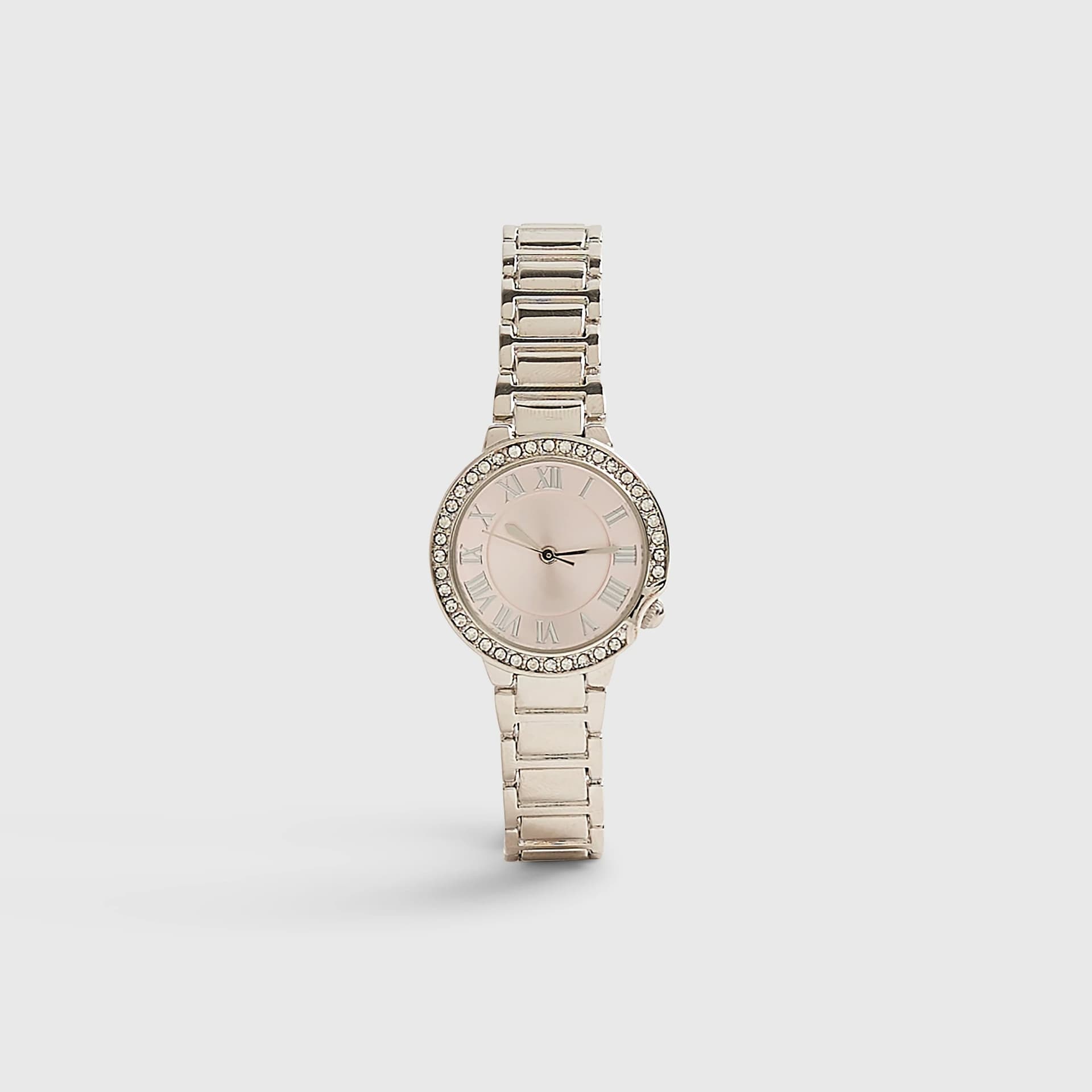 River Island River Island Womens Silver Pink Face Bracelet Watch