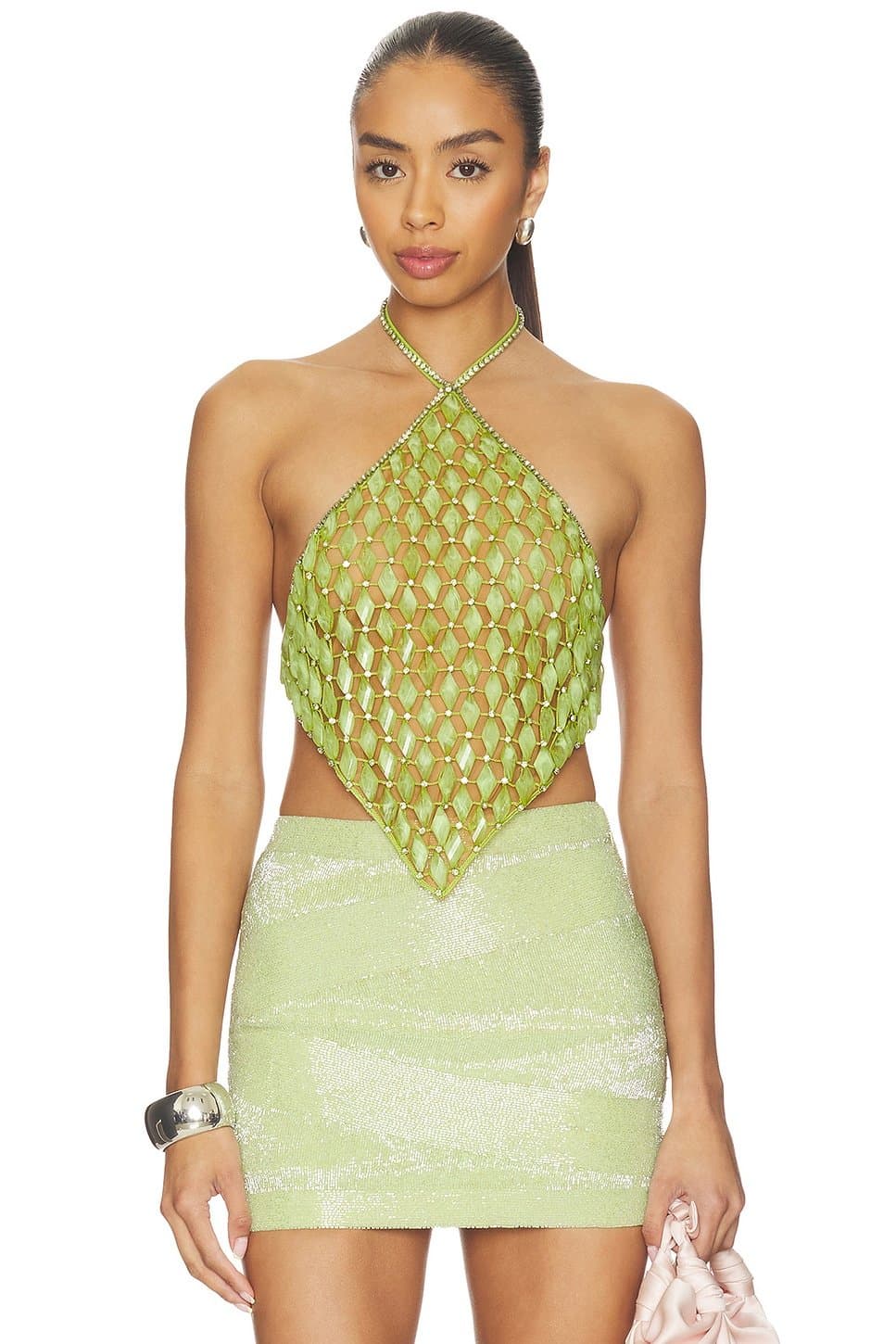 revolve Revolve Apple Green Embellished Halter Crop Top
