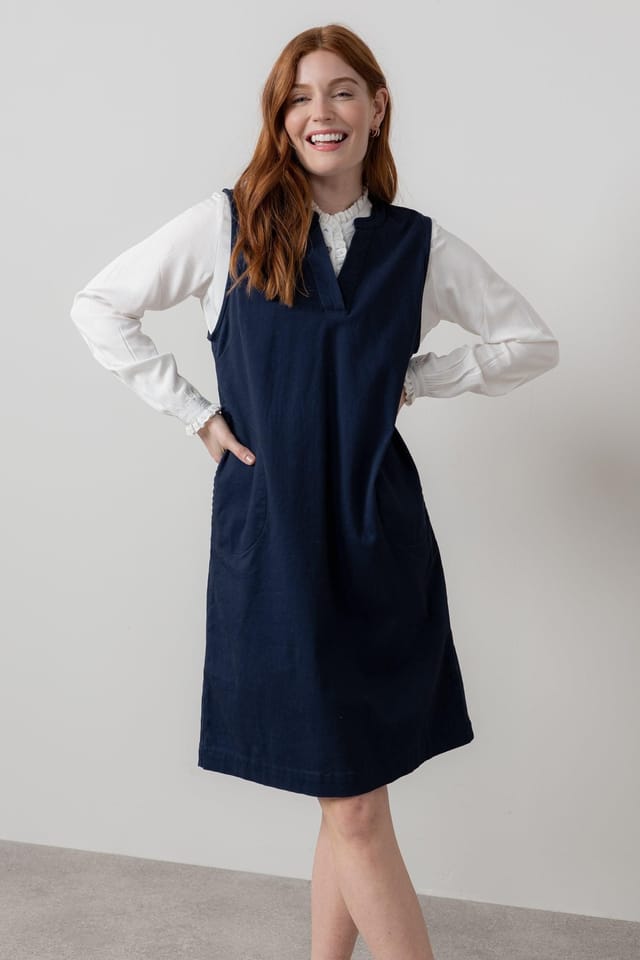 Lily & Me Lily & Me Women's Belle Pinafore shape Knee Length Stretch Twill Dress in Navy - 2