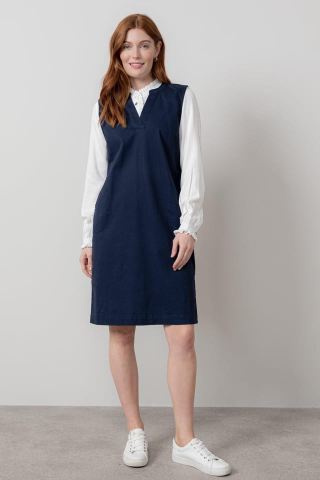 Lily & Me Lily & Me Women's Belle Pinafore shape Knee Length Stretch Twill Dress in Navy - 3
