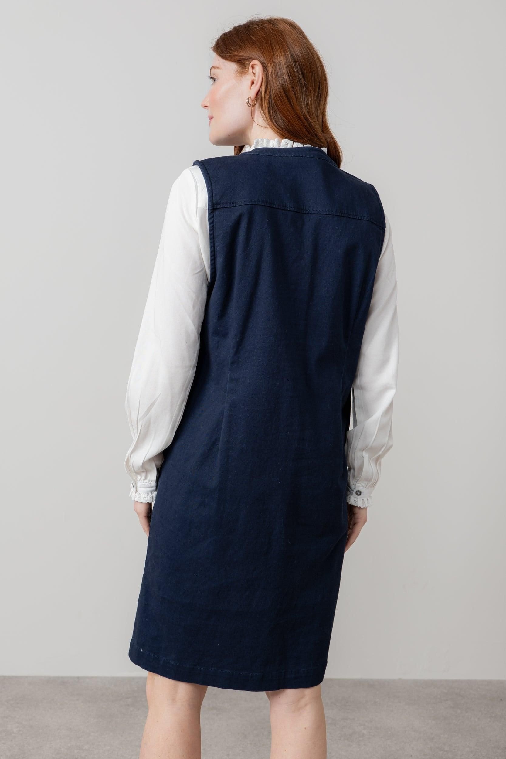 Lily & Me Lily & Me Women's Belle Pinafore shape Knee Length Stretch Twill Dress in Navy - 4
