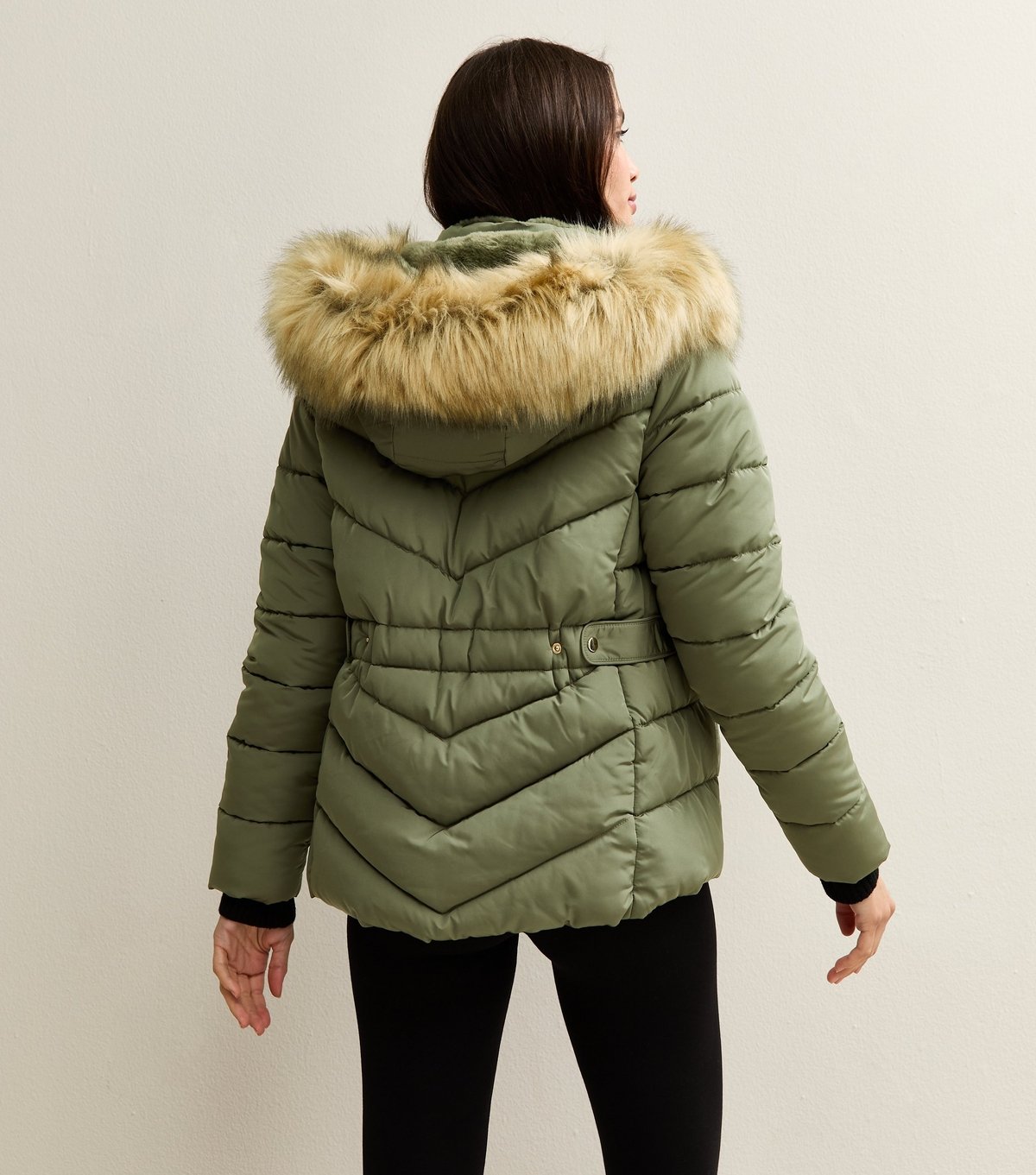 New Look Women's Khaki Hooded Faux Fur Trim Padded Jacket New Look - 4