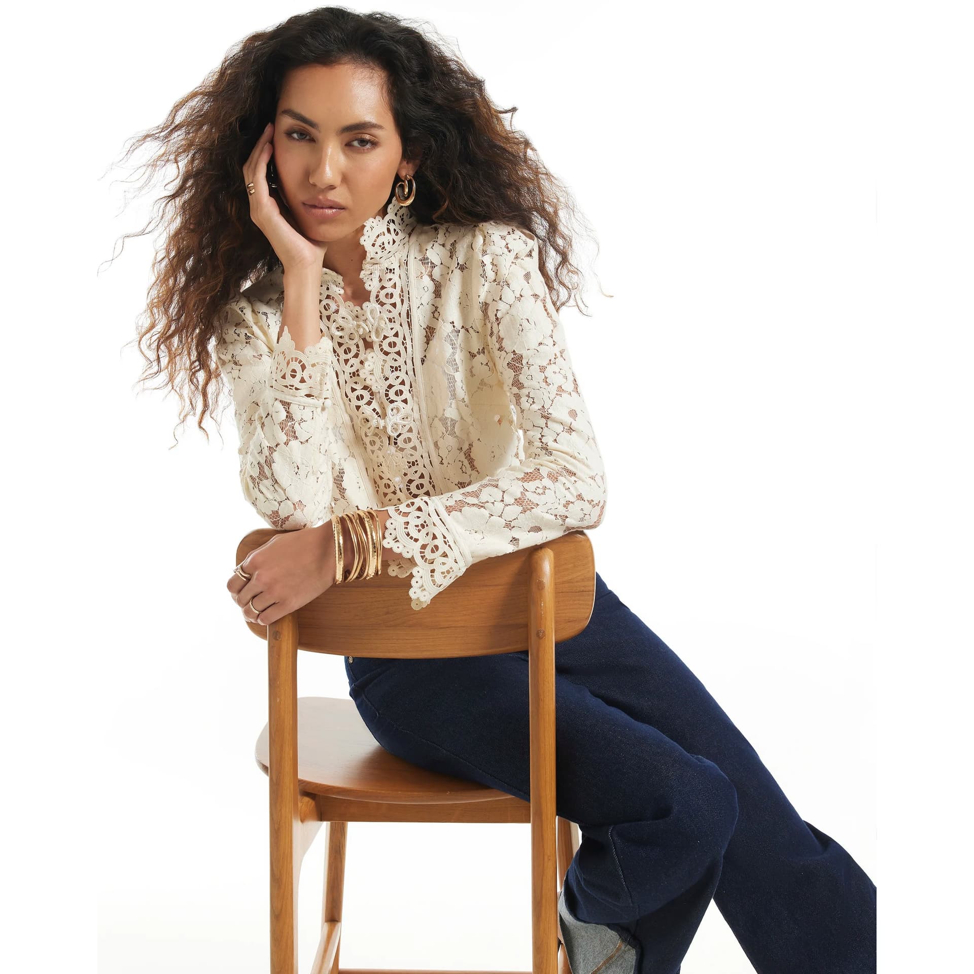 River Island River Island Womens Cream Lace Detail Drummer Jacket