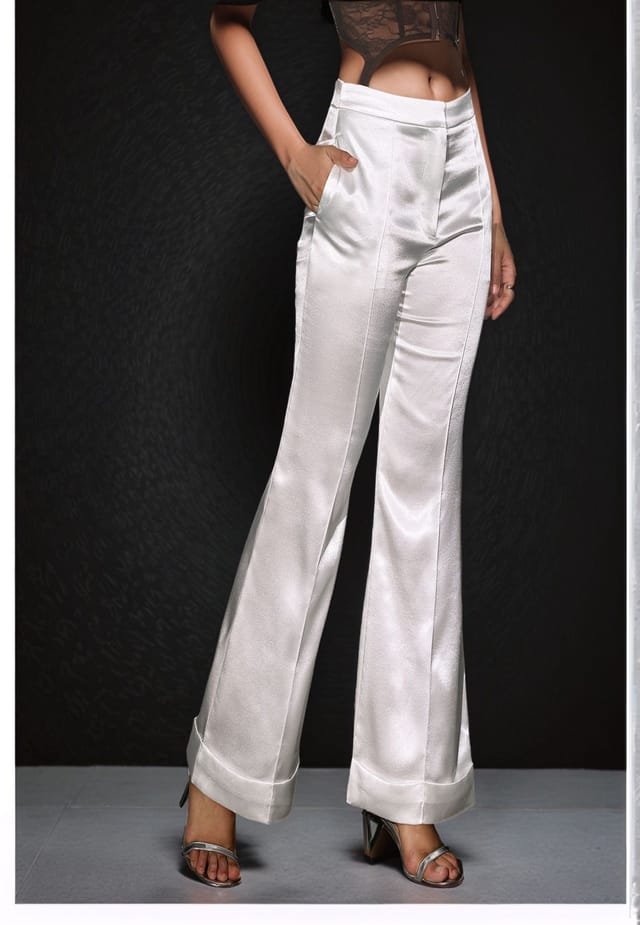 Divine Grace Divine Grace Women's White High Waist Satin Pants - 2