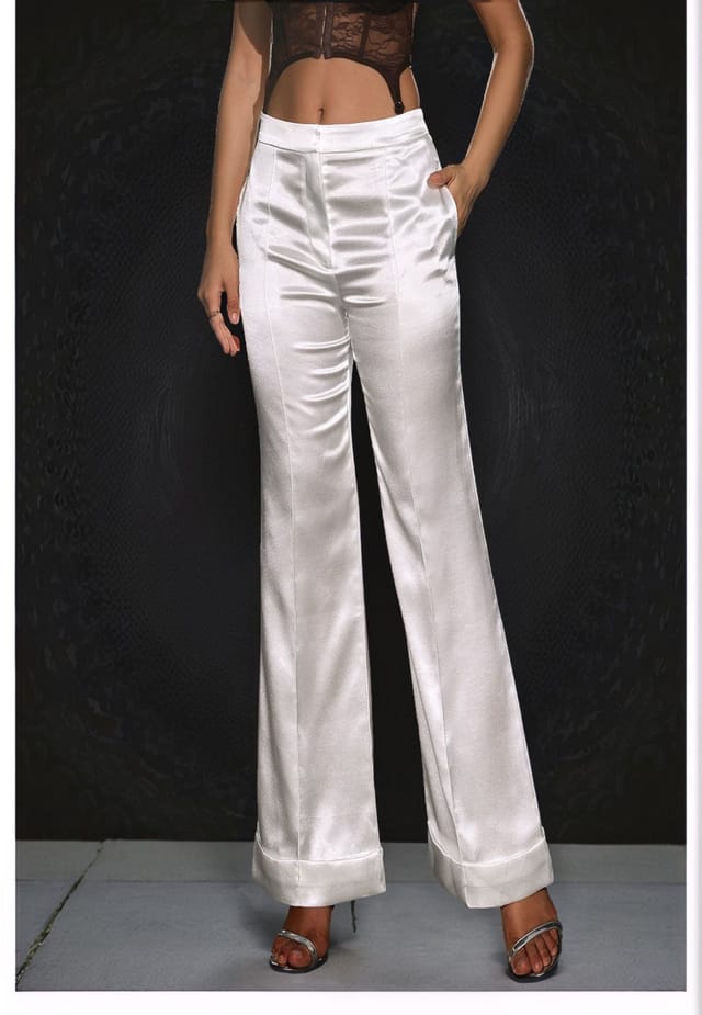 Divine Grace Divine Grace Women's White High Waist Satin Pants - 3
