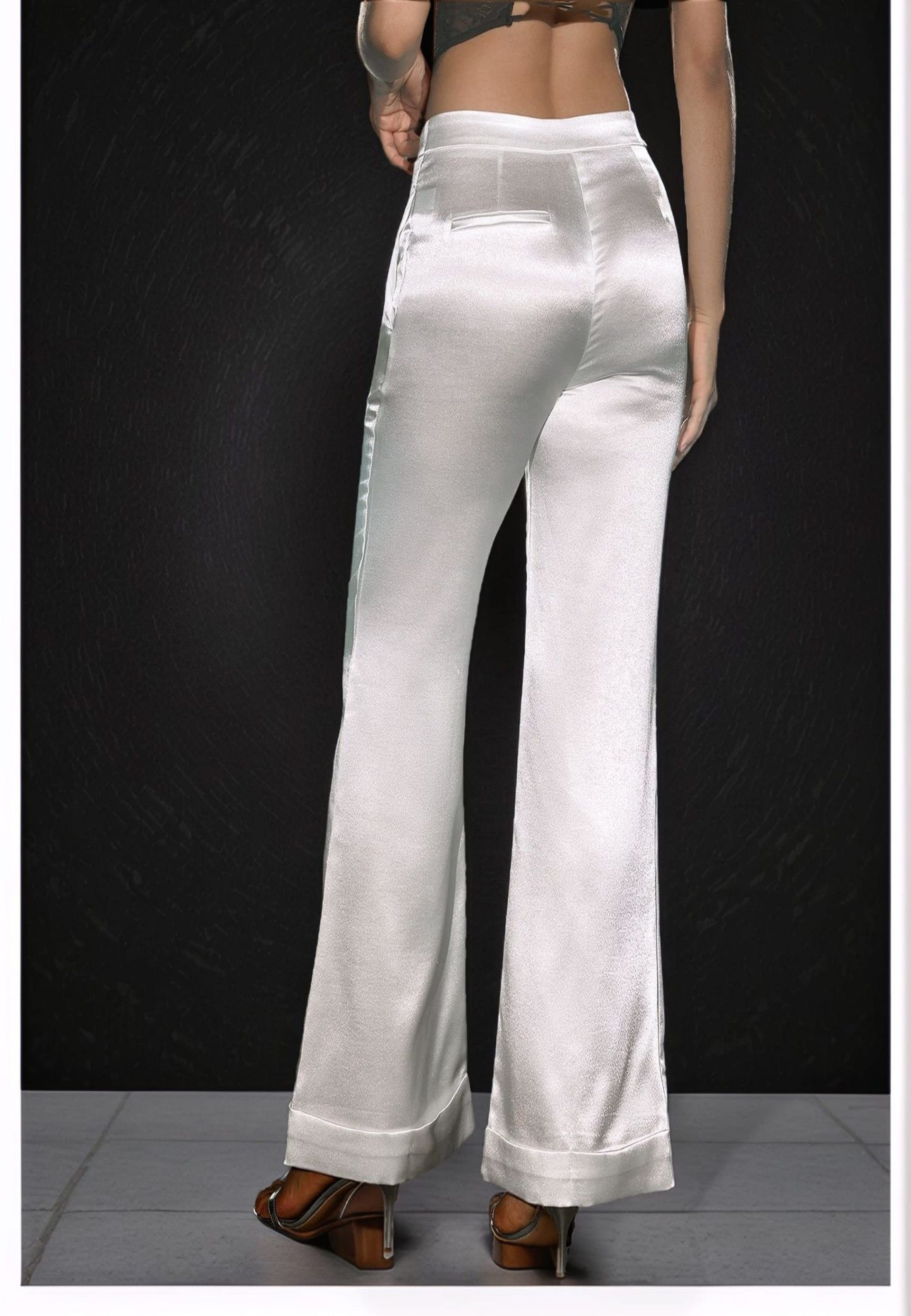 Divine Grace Divine Grace Women's White High Waist Satin Pants - 4