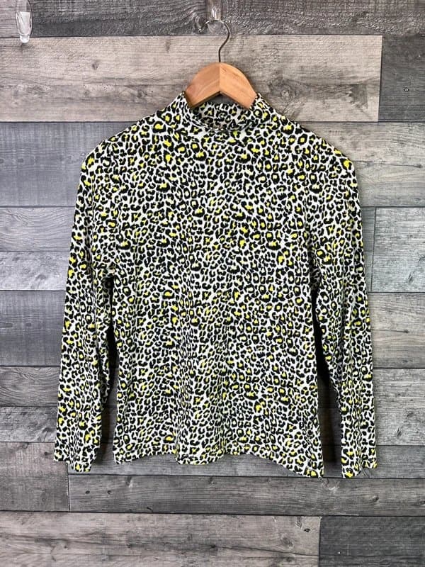 Marks & Spencer M&S Collection High Neck Top Size  UK 12 Yellow Black Leopard Animal Spot Funky Layering