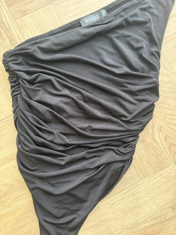 Missguided Missguided Black One Shoulder Ruched Bodysuit Dress Top Size 8 Asymmetric Bodycon