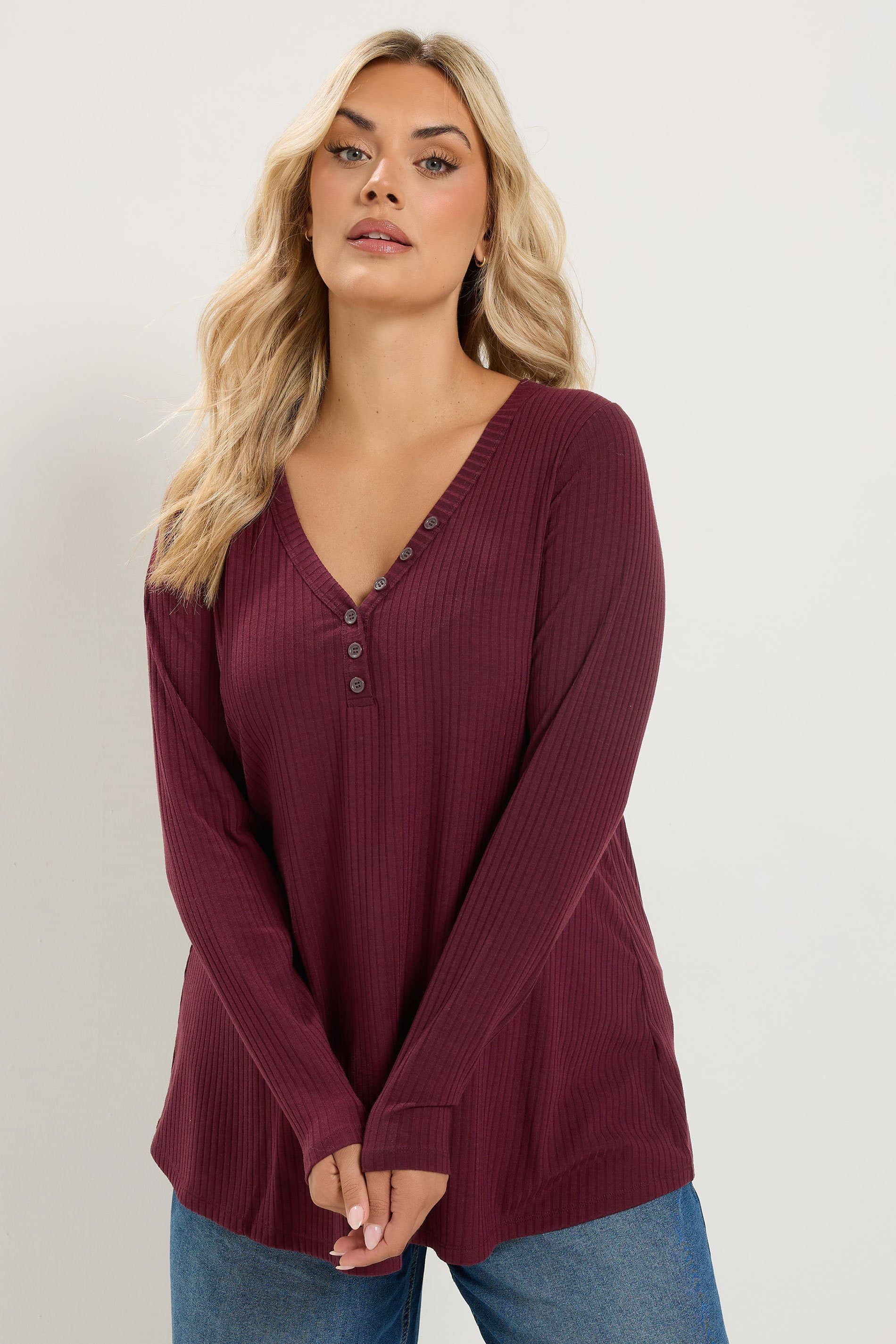 Yours Plus Size Red Henley Swing Top
