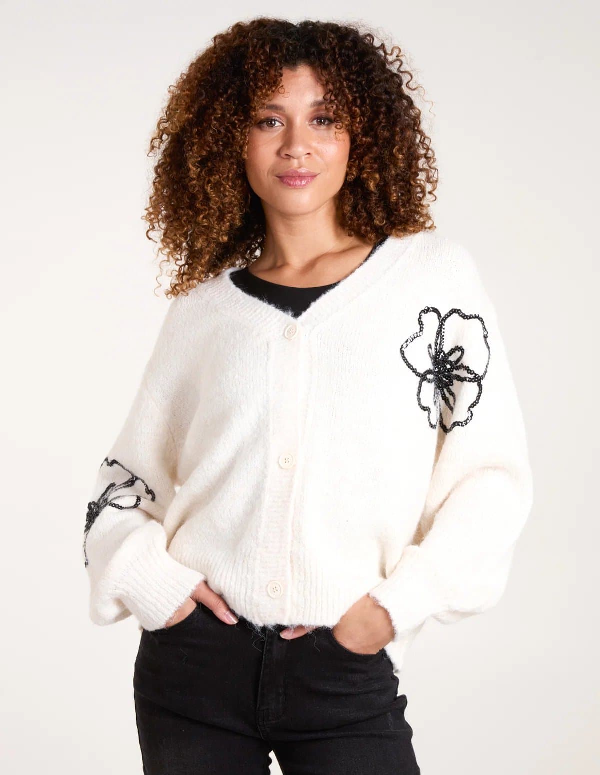 Blue Vanilla Flower Embroidery Cardigan