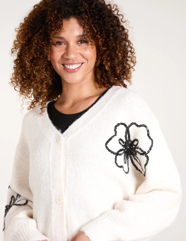 Blue Vanilla Flower Embroidery Cardigan - 3