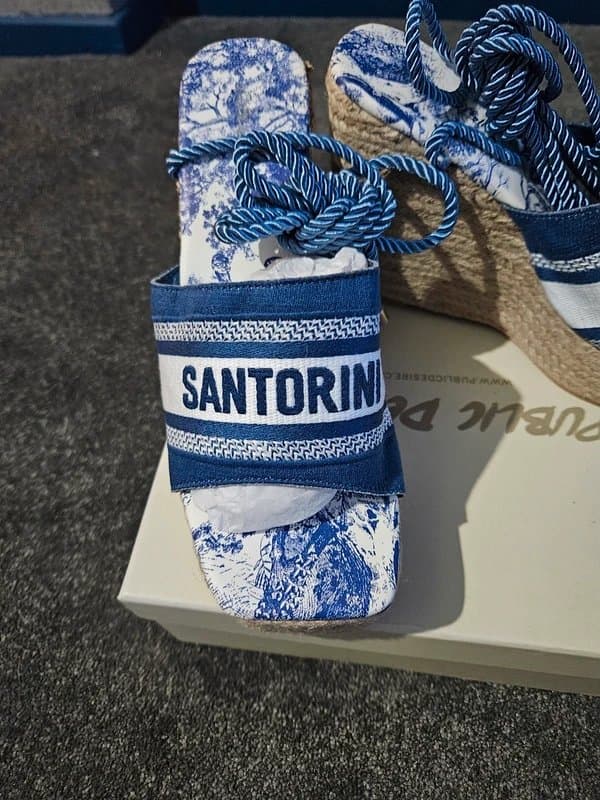 Public Desire Public Desire Santorini Navy Embroidered Lace Up Wedge Heels Size 5