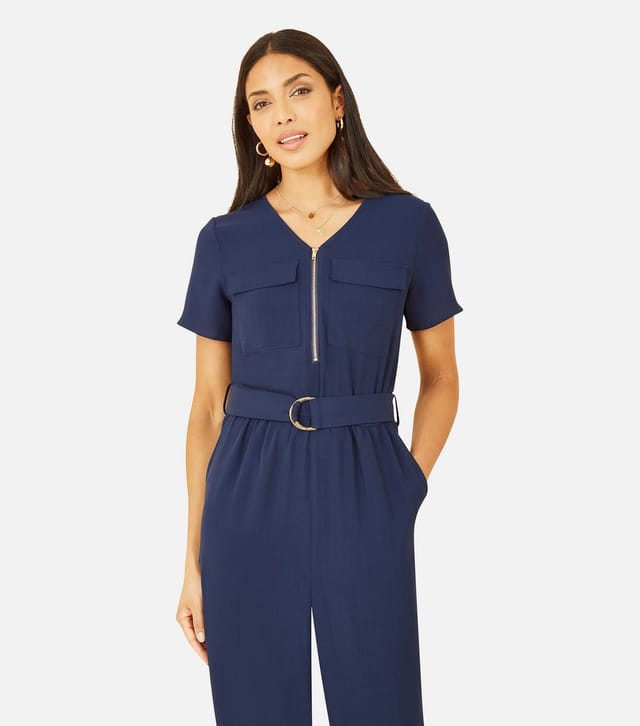 Yumi Women's Navy Wide Leg Belted Jumpsuit Yumi New Look - 2