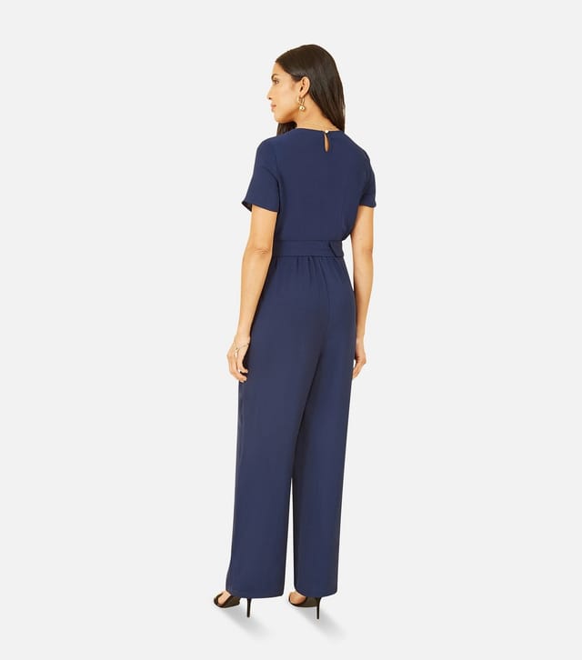 Yumi Women's Navy Wide Leg Belted Jumpsuit Yumi New Look - 3