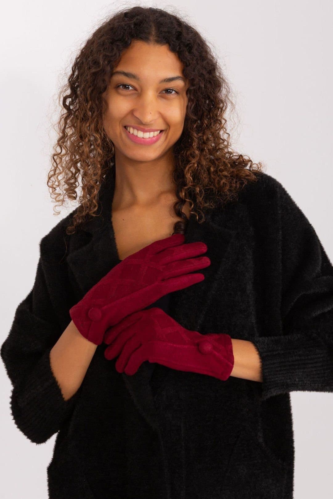 Love Lace Love Lace Women's Insulated Geometric Pattern Phone Touch Gloves with Flower Trim in Red