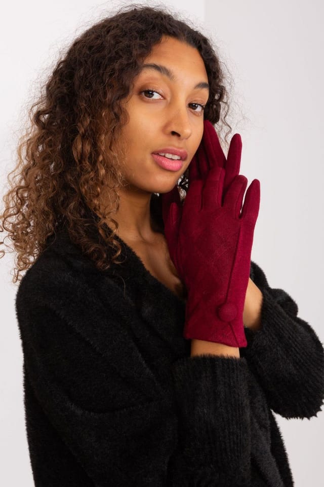 Love Lace Love Lace Women's Insulated Geometric Pattern Phone Touch Gloves with Flower Trim in Red - 2