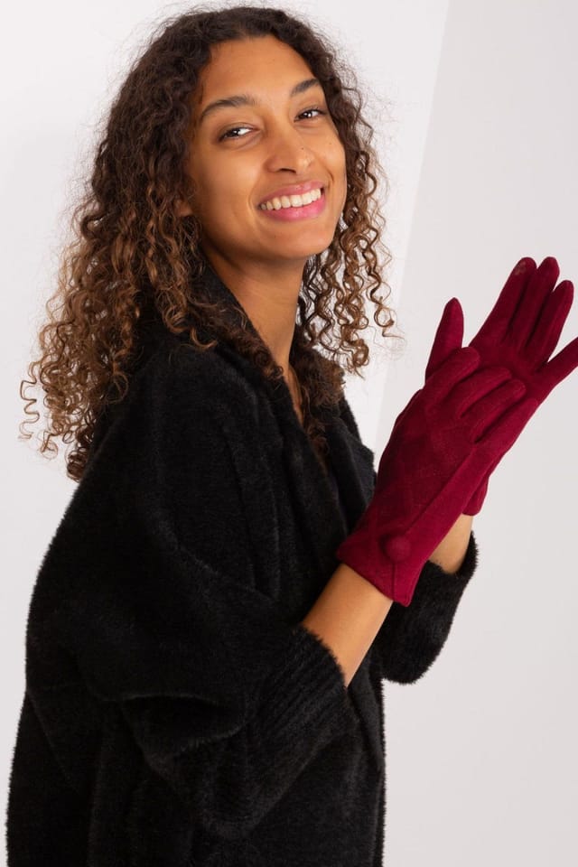 Love Lace Love Lace Women's Insulated Geometric Pattern Phone Touch Gloves with Flower Trim in Red - 3
