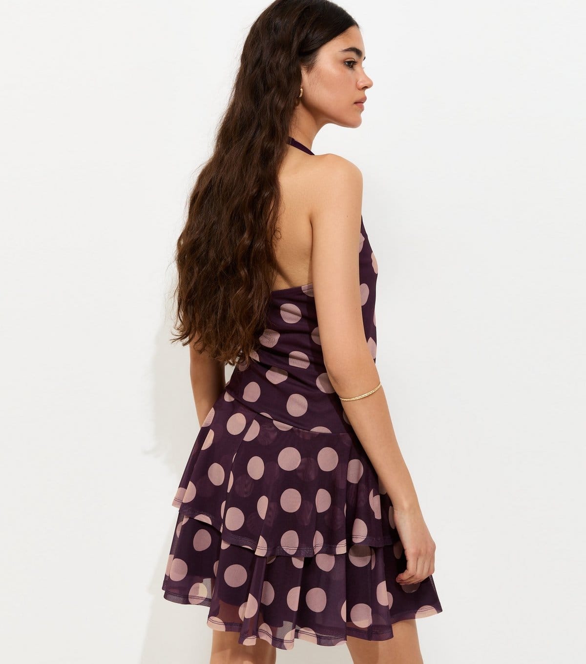 New Look Women's Burgundy Mesh Polka Dot Halterneck Mini Dress New Look - 4