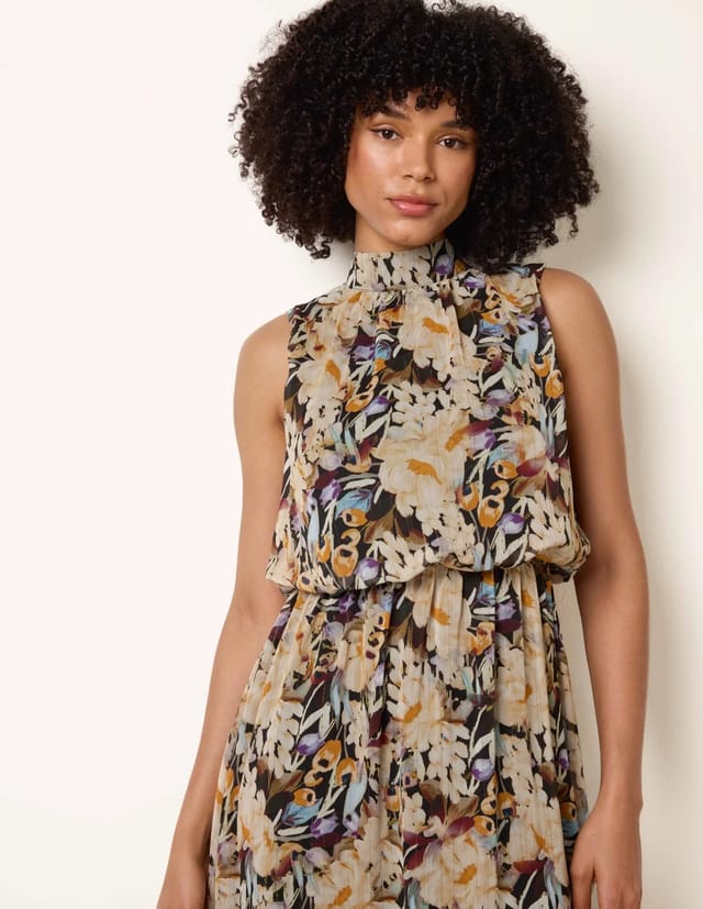 Blue Vanilla Watercolour Printed Sleeveless Midi Dress - 2