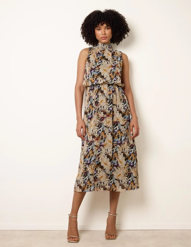 Blue Vanilla Watercolour Printed Sleeveless Midi Dress - 3