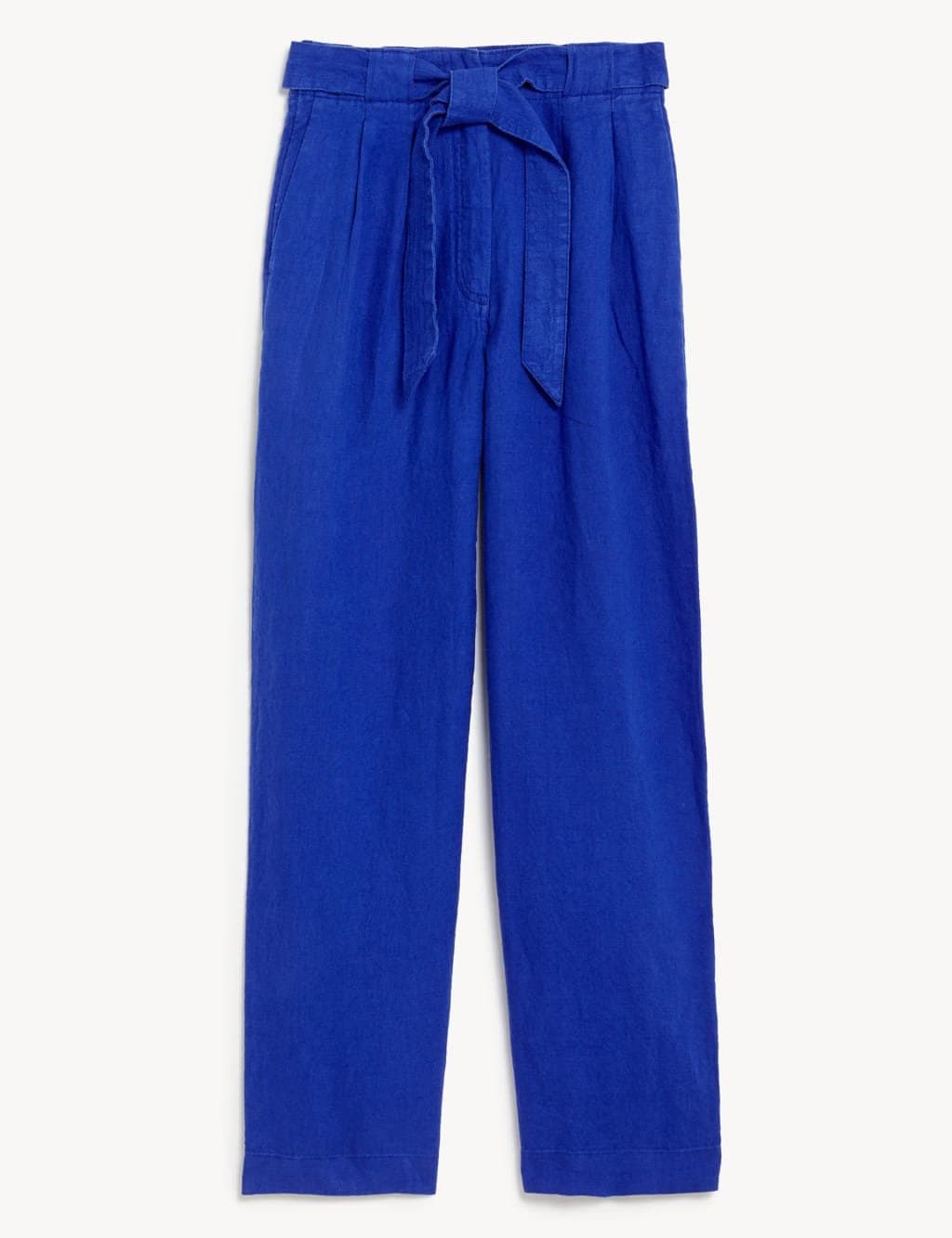 Marks & Spencer M&S Pure Linen Belted Wide Leg Trousers Electric Blue