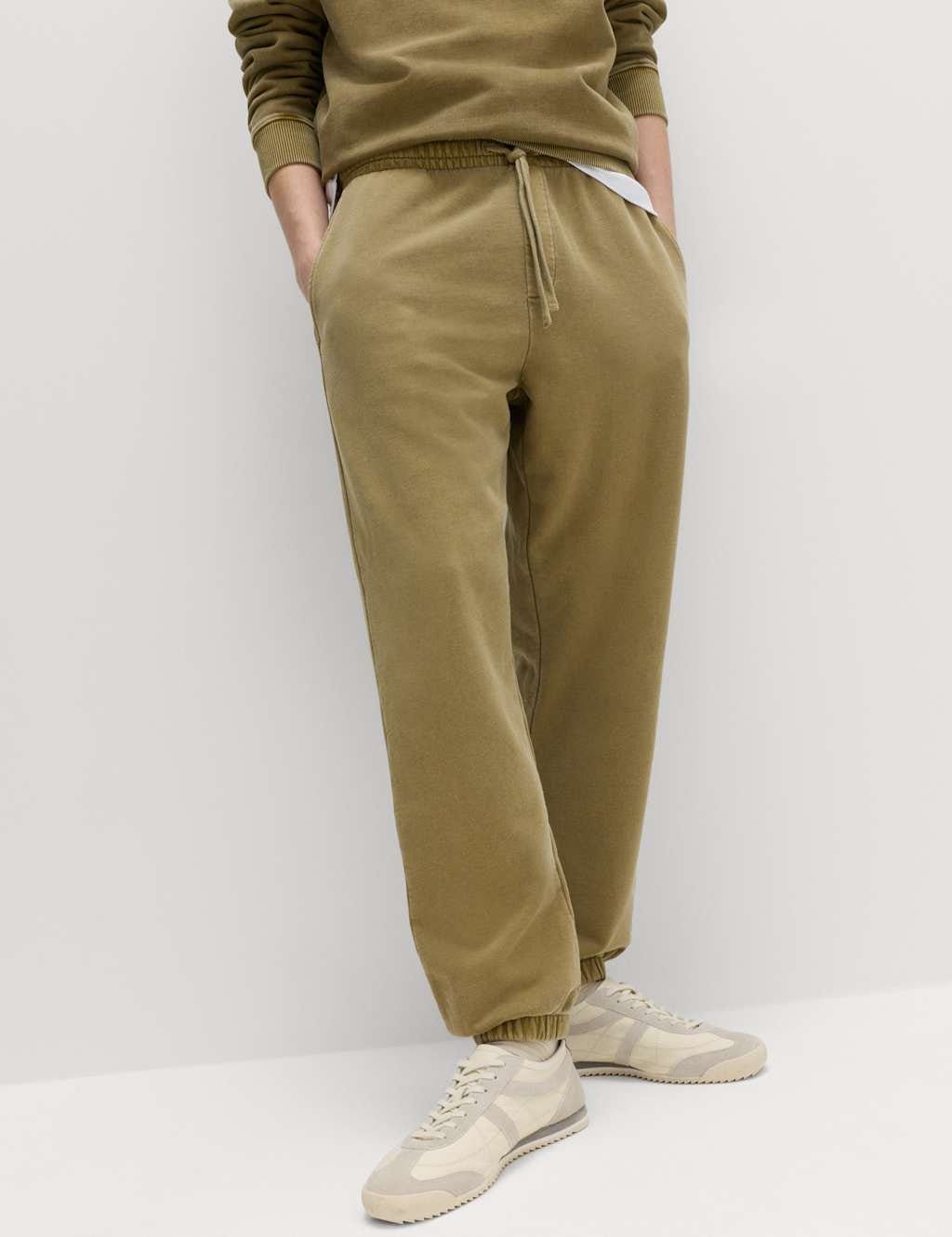 Marks & Spencer M&S Garment Dyed Pure Cotton Joggers Olive - 1