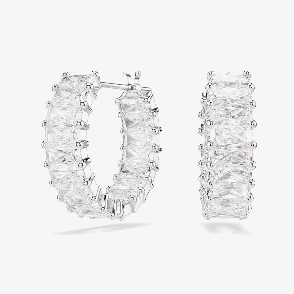 Swarovski Swarovski Women's Matrix Rhodium Baguette Cut White Zirconia Hoop Earrings 5733397 in Silver
