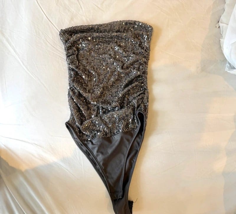 Bershka Silver Sequin Bandeau Bodysuit
