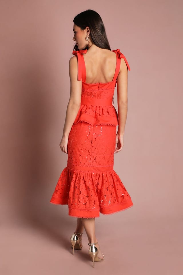Coast Coast Women's Sequin Lace Midi Dress in Flame Red - 3