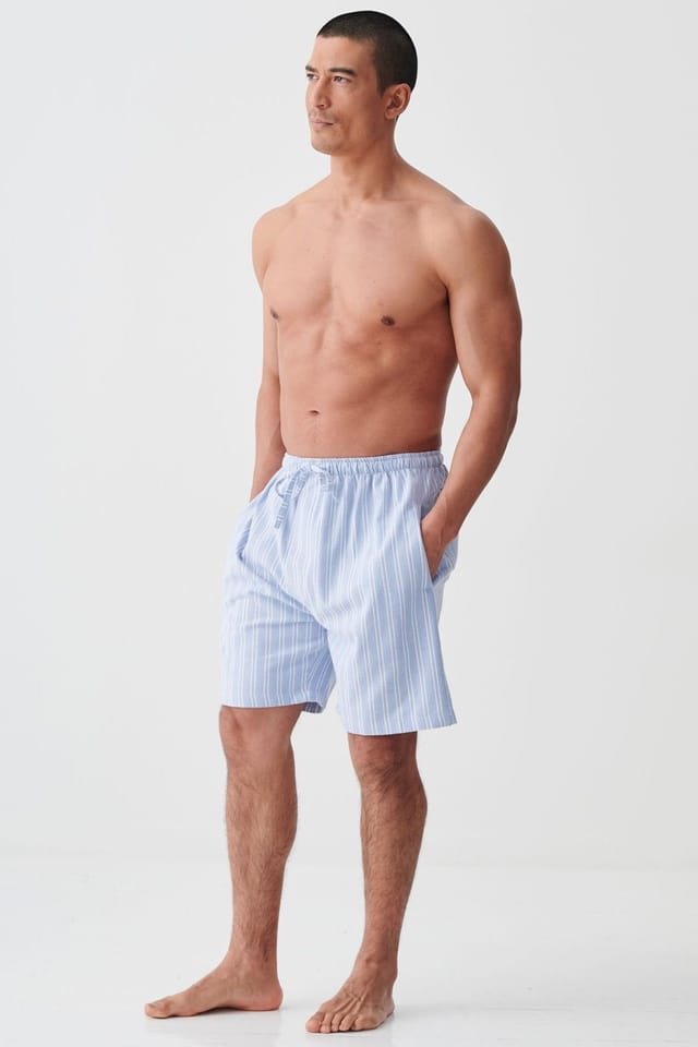 British Boxers British Boxers Men's "Westwood Blue" Stripe Brushed Cotton Sleep Shorts in Light Blue - 2