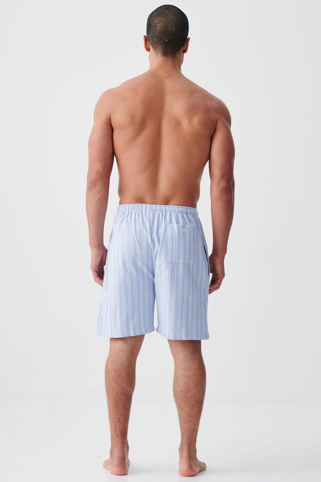 British Boxers British Boxers Men's "Westwood Blue" Stripe Brushed Cotton Sleep Shorts in Light Blue - 3