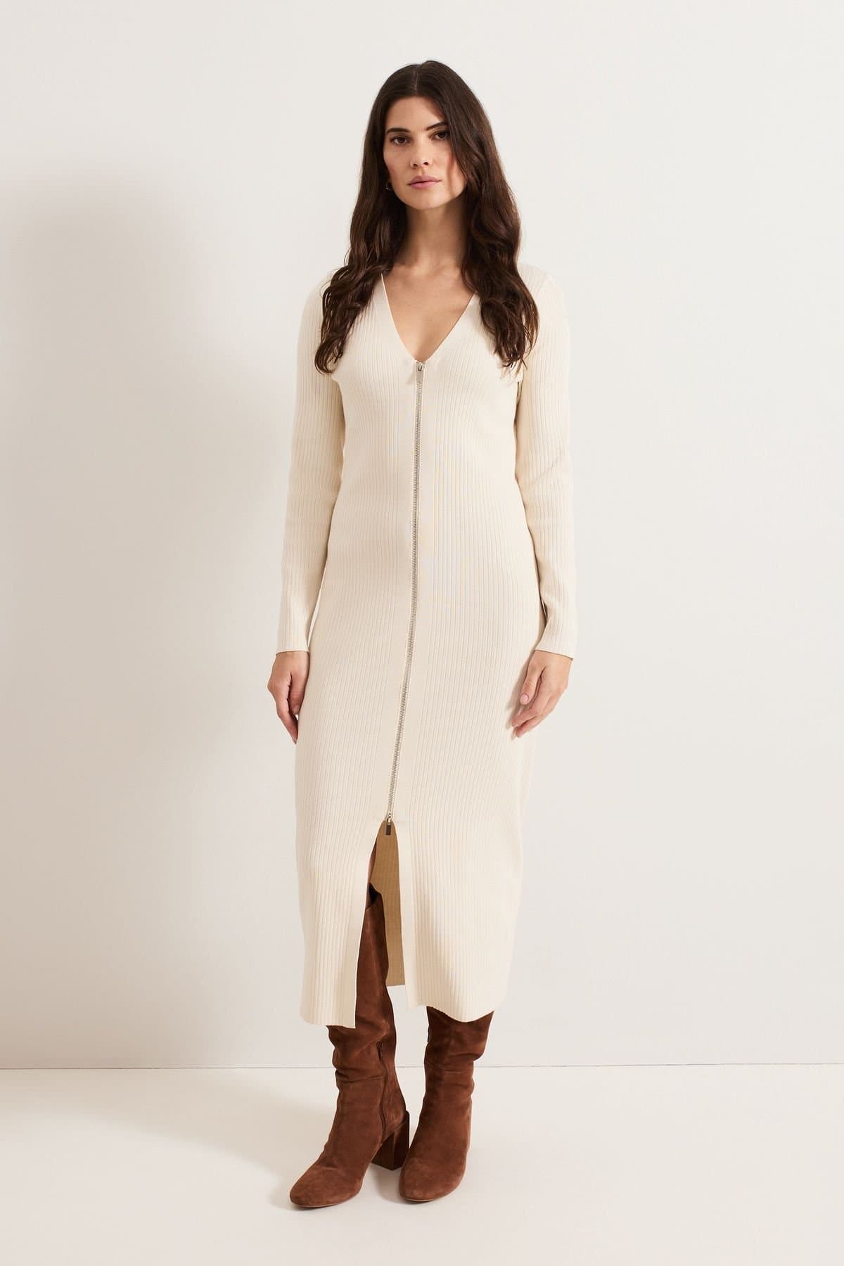 Phase Eight Phase Eight Women's Ella Ribbed Knit Dress in Light Beige