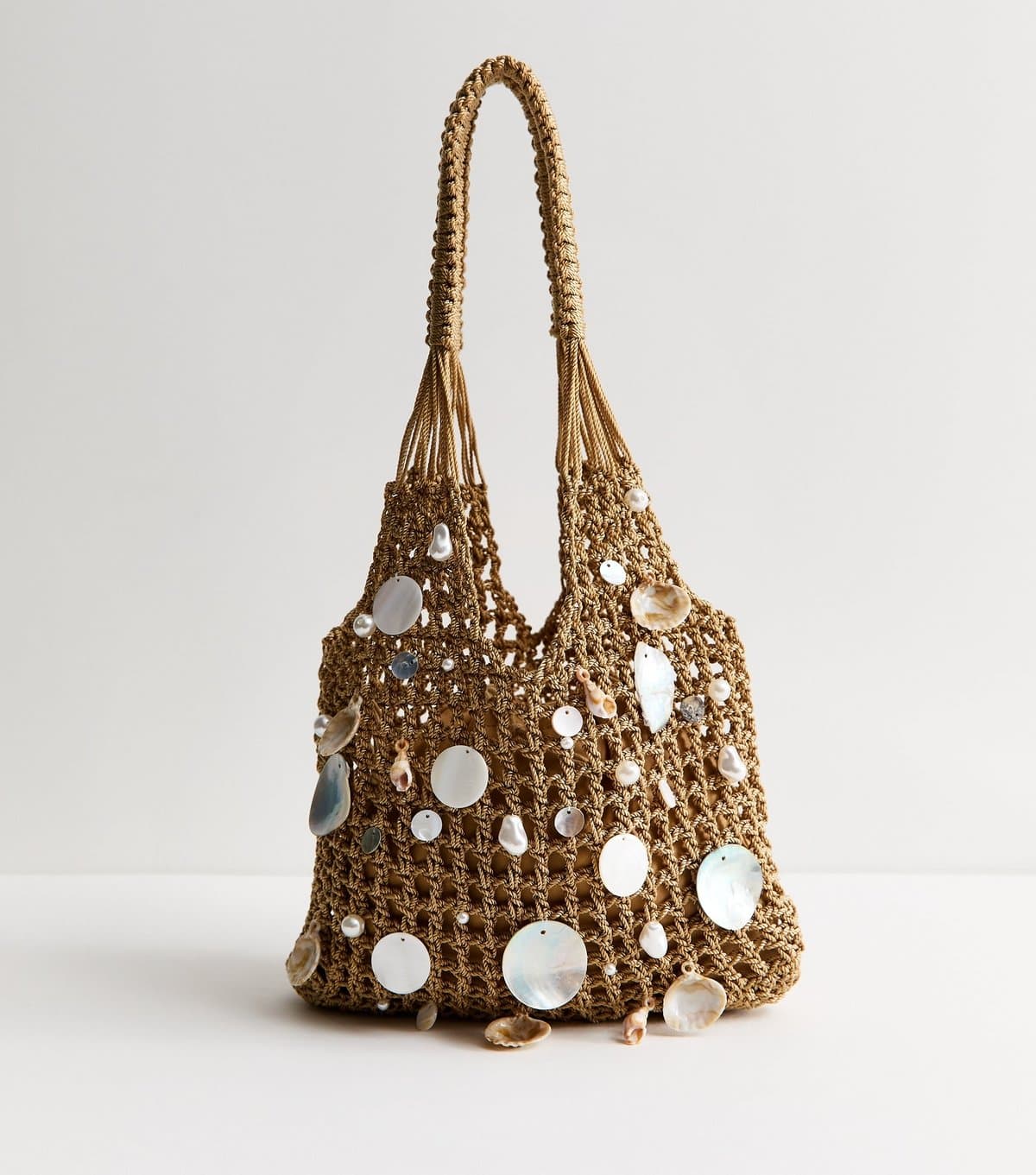 New Look Stone Woven Shell Embellished Grab Bag New Look